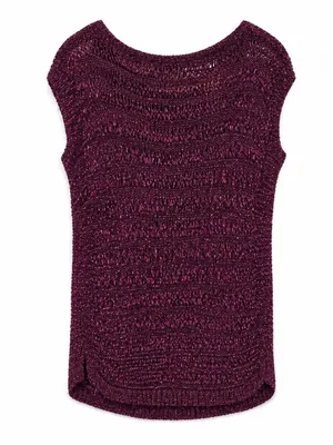 White House‎ Black Market Plum Purple Open Knit Sweater Top Cap Sleeve Medium thumbnail 1