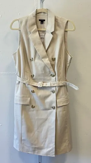 NWT Ann Taylor Sleeveless‎ Double Breasted Trench Dress Beige Tan Belted Size 10 thumbnail 1