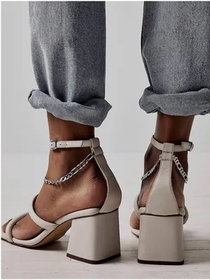 Free People Parker Chain Block Heel Sandals Beige Size 39 US 8.5 thumbnail 2