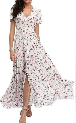BEACH PARTY floral maxi dress smocked stretchy waist tassel strings size XXL thumbnail 1