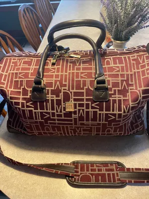 Diane Von Furstenberg Burgundy Monogram Travel Duffel with Dark Brown Trim thumbnail 1