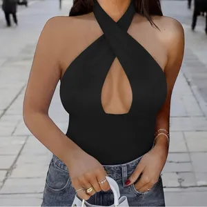 REORIA Butsmooth Womens Trendy Criss Cross Halter Neck Sleeveless Thong Bodysuit thumbnail 2