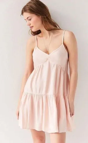 Urban Outfitters Harper Pink Tiered Lace-Up Babydoll Dress Small thumbnail 1