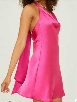 Altar'd State Daphne Satin Midi Dress Size Large Magenta Pink Halter Neck Tie thumbnail 8
