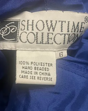 Showtime Collection Blue Satin Beaded Gown, 6 thumbnail 4