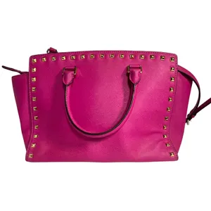 Michael Kors Selma Satchel Women Medium Magenta Pink Studded Saffiano Leather thumbnail 2