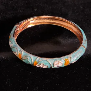 Enamel bangle bracelet with orange, white and blue hues 7” thumbnail 2