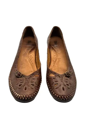 Bass Size 8m Brown Leather Slip-On Loafers Cutout Design Low Heel thumbnail 3