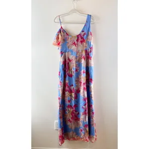 Aqua Floral Satin Burnout Sleeveless V-Neck Maxi Dress Blue Multi Large thumbnail 6