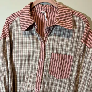 Urban Outfitters Out From Under Button Down Plaid‎ Striped Top Small thumbnail 3