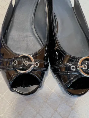 STUART WEITZMAN 8 M Chitchat Black Patent Leather Peep Toe Ballet Flats thumbnail 3