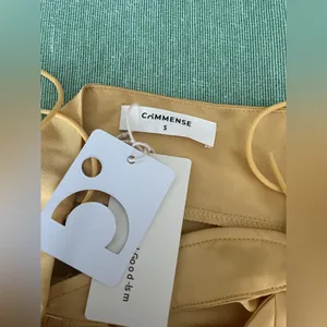 Commense Satin Maxi Dress Gold Cutout Tie Strap Size S thumbnail 2