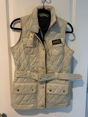 Barbour International Quilted Cream Belted Vest | Size 4 thumbnail 1