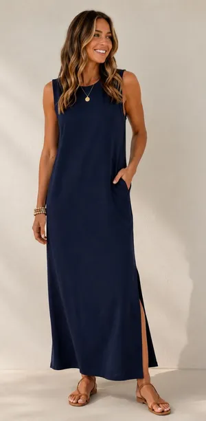 Sleeveless Navy Maxi Dress Blue Size M thumbnail 1
