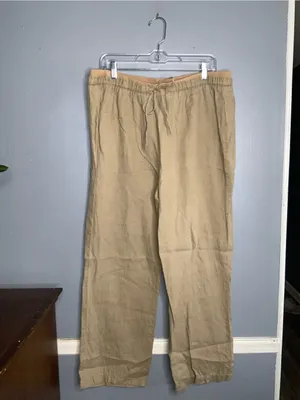 Company by Ellen Tracy Tan Linen Drawstring Waist Pants XL thumbnail 2