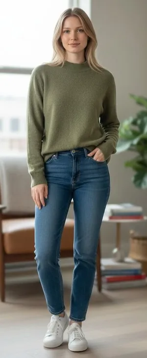 Zara Womens Olive Green‎ Wool Cashmere Blend Mock Neck Sweater Size M thumbnail 1