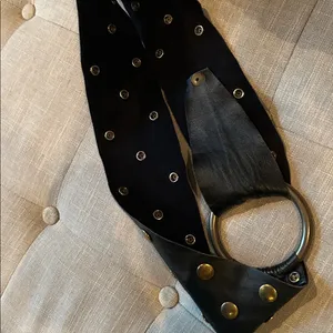 John Stavros Chunky Black Leather Gold Studded Belt thumbnail 6