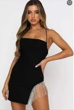 WHITE FOX Come Back Mini Dress w Rhinestones Size XS Black thumbnail 1