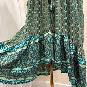 Sea Lustre Sunny Days Lotus Green Teal Boho Tie Front High Low Ruffle Dress S/M thumbnail 7