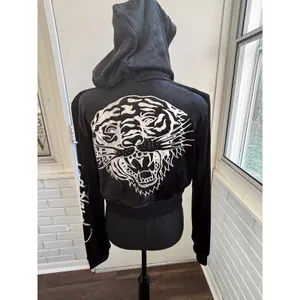 Ed Hardy NWT Silver Tiger Velour Zip Up‎ Hoodie Large Rhinestone Y2K athleisure thumbnail 4