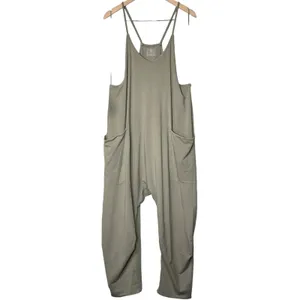 Free People Movement Hot Shot Jumpsuit Romper Sage Stone Size L Wide Leg Pockets thumbnail 2