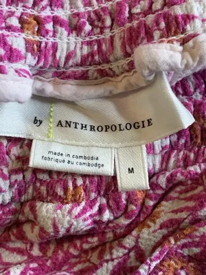 Anthropologie Smocked Printed Abstract Pink Floral Joggers Pants Medium Boho thumbnail 5