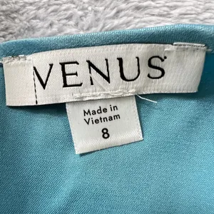 VENUS Teal Satin Slip Dress Size 8 Cowl Neck Adjustable‎ Straps Midi Slit Party thumbnail 4