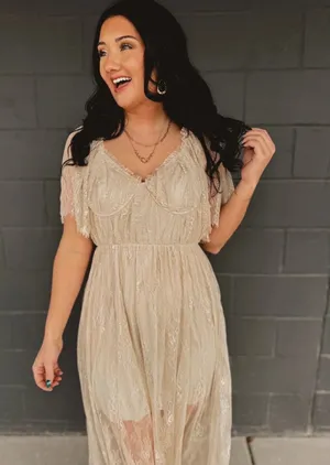 Wishlist Sheer Lace Maxi Dress in Ivory thumbnail 1