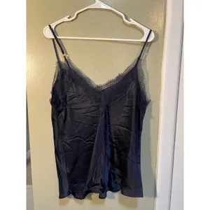 Primark Women's Size 10-12 Camisole Tank Top V-Neck Eyelash Lace Navy Blue Silk thumbnail 6
