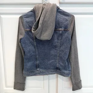 Hollister Womens S Hooded Denim Jacket Button Closure Blue Gray thumbnail 5