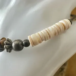 Puka shell tigers eye silver tone surfer bracelet thumbnail 4
