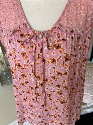 Anthropologie DR pink boho babydoll cottage western floral ruffle tie front top blouse S M thumbnail 3