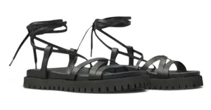 LITA by Ciara Black Leather Gladiator Lug Sole Sandals Goth Bikercore EU 39 NIB thumbnail 1