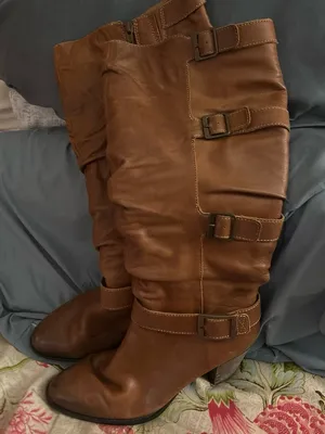 Sofft Leather Tall Slouch Riding Boots Brown Multi Strap Buckle Size 9 thumbnail 1