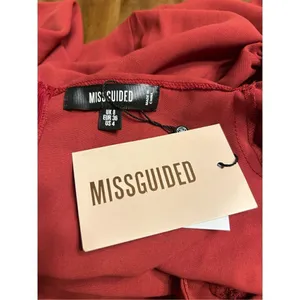 Missguided Women's Puff Sleeve Wrap Over Skater Dress Burgundy Size US:4 NWT thumbnail 6