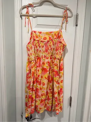 Old Navy Size XL Floral Linen Blend Smocked Back Adjustable Strap Mini Dress thumbnail 7