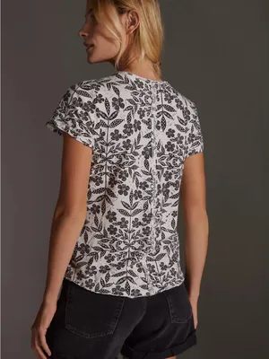 Anthropologie Press Relief Pilcro Spliced-Neck Tee Size Small Black White Floral thumbnail 3