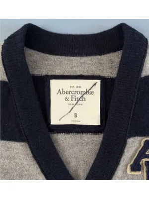 Vintage Abercrombie &‎ Fitch Y2K Rugby Cardigan Striped Blue Gray Wool Sweater thumbnail 4