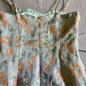 NWOT Lulus Enviable Aesthetic Light Blue Floral Jacquard Bustier Midi Dr… thumbnail 8