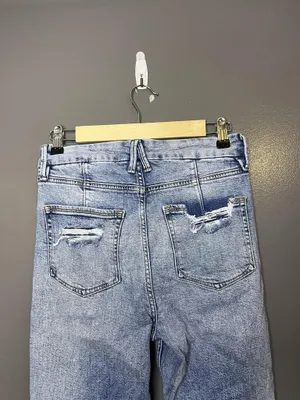 Good American Good Icon Straight Jeans Womens 6/28 Light Wash Distressed Denim thumbnail 5