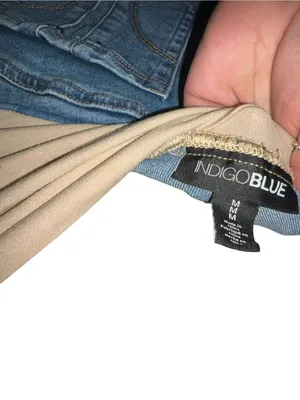 Indigo Blue Skinny Maternity Jeans in Blue with Beige Panel size medium. thumbnail 4