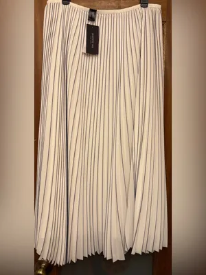 Lafayette 148 New York Off White Pleated Lined Full Length Black Pinstripe Skirt thumbnail 2