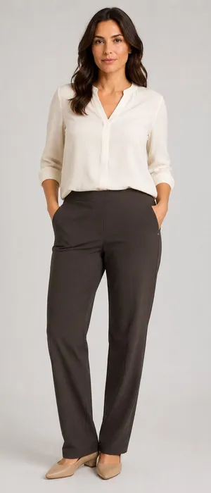 Lafayette 148 Pull On Straight Leg Pants Brown XL Stretch Waist Pockets thumbnail 1