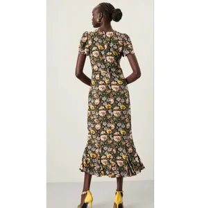 RHODE Black White Yellow Floral Lulani Crew Neck Short Sleeve Cocktail Dress 2 thumbnail 7