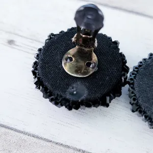 Vintage Clip On Earrings Large Black 1.25" Beaded Circle - One Damaged thumbnail 5