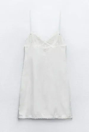 NWT❗️ Zara Embroidered Short Dress with Lace Detail White Size L thumbnail 8