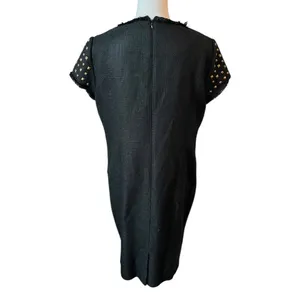 Adrianna Papell Black Sheath Dress Studded Gold Cap Sleeve Woven Work Casual thumbnail 6