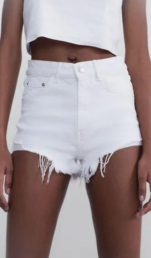 ZARA White Denim Shorts thumbnail 1