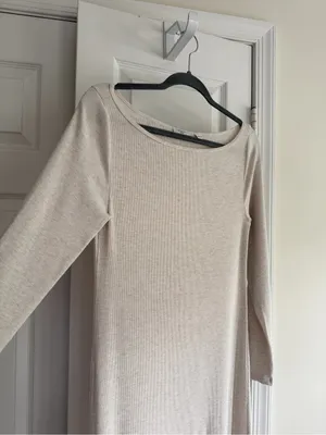 Aritzia The Group by Babaton Luxe Lounge Tulsi Ribbed Maxi Dress M Oatmeal thumbnail 4