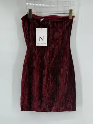 Naked Wardrobe Women's Red Texture‎ Plush Velvet Tube Minidress Size small thumbnail 3